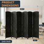 FDW Room Divider 6 Panel Folding Privacy Divider 6 Ft Indoor Wall Divider Portable Partition Wood Screen, Coal Black