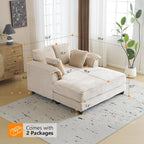 VINGLI 56" Oversized Chaise Lounge Chair, Beige Comfy Corduroy Chaise Sofa Recliner Bed Upholstered Sleeper Couch Bed with Throw Pillows and Armrests for Living Room, Movie Room, Bedroom
