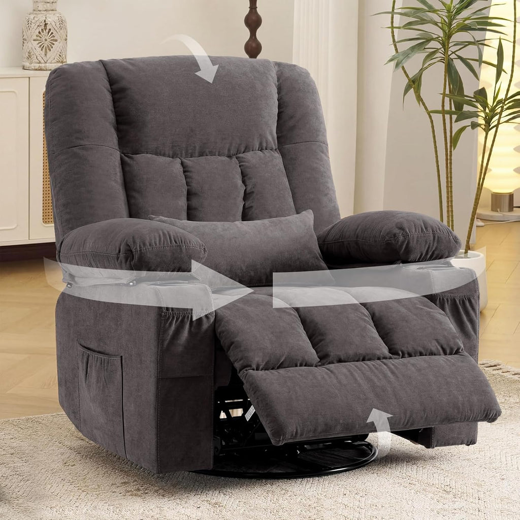 Swivel Rocker Recliner Chair with Vibration Massage and Heat Ergonomic Lounge Chair for Living Room with Rocking Function and Side Pocket, 2 Cup Holders, USB Charge Port