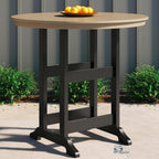 Signature Design by Ashley Fairen Trail Outdoor Bar Table, Durable Weather Resistant HDPE, with Umbrella Hole for Patio Dining, Black and Driftwood, 46 Inch Round