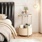 Small Round Side Table with Felt Storage Basket, Metal End Table with Removable Tray and Adjustable Feet, Accent Table for Nursery, Bedroom, Living Room, Laundry Room, Gold