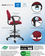 BOSS Office Products Ergonomic Works Drafting Chair with Loop Arms in Burgundy