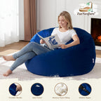 ZurNesfure Bean Bag Chairs for Adults 3FT Large Bean Bag Chair Memory Foam Filled Lazy Sofa with Removable Washable Cover Beanbag for Living Room Bedroom Dorm (Blue, Medium)