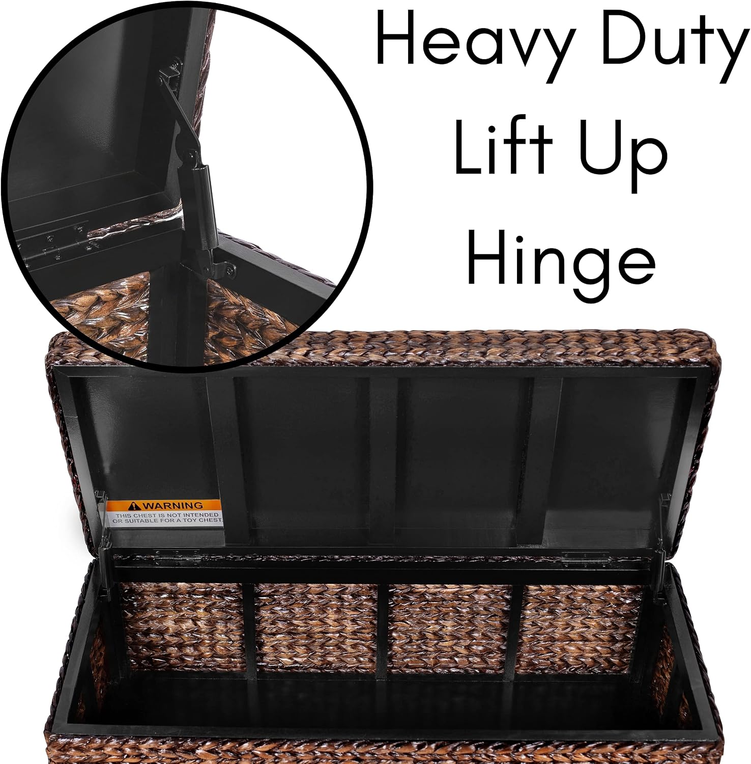 BIRDROCK HOME Hand-Woven Abaca Seagrass 36" Storage Bench with Lift-Top Lid (Brown Wash)