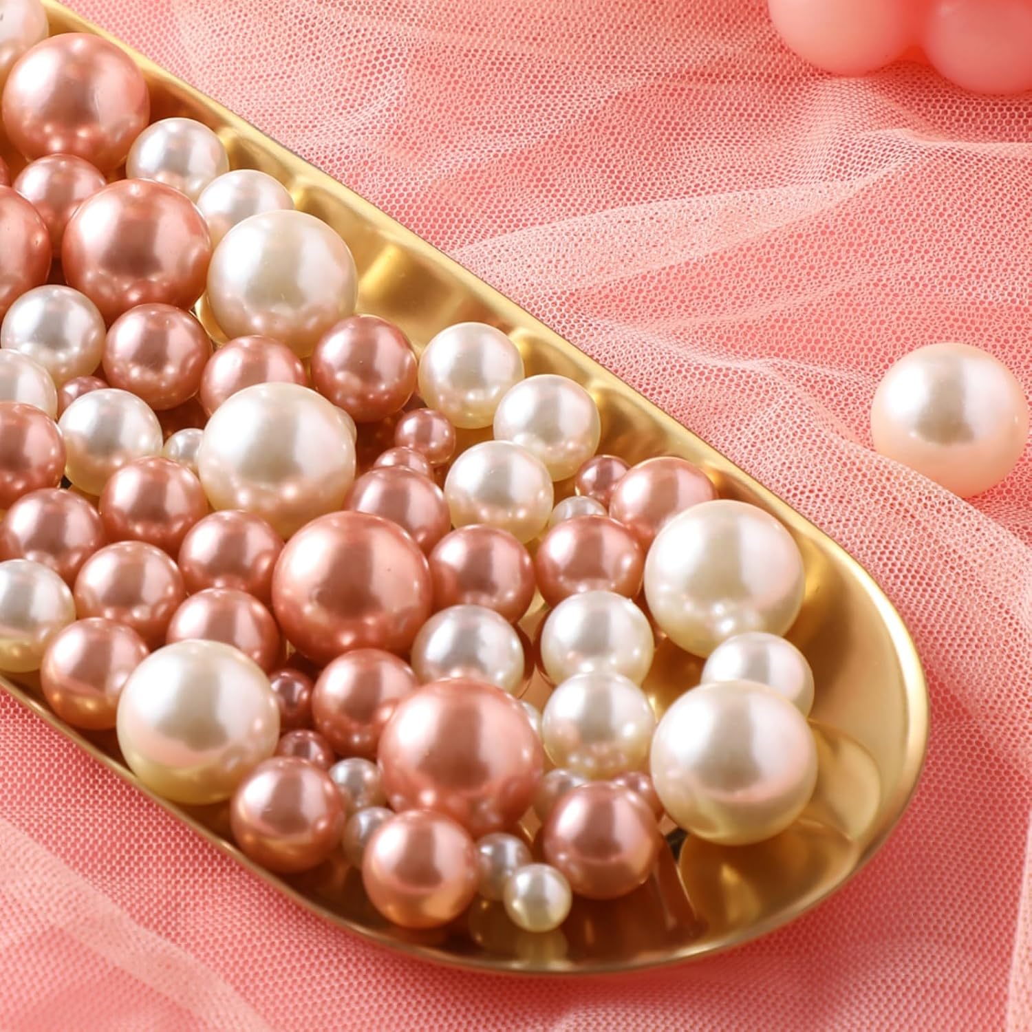 150 Pcs Vase Filler Pearls White and Rosegold Pearl Beads for Vase No Hole Pearls for Centerpieces Vases Home Table Party Decor Wedding DIY 8/14/20mm