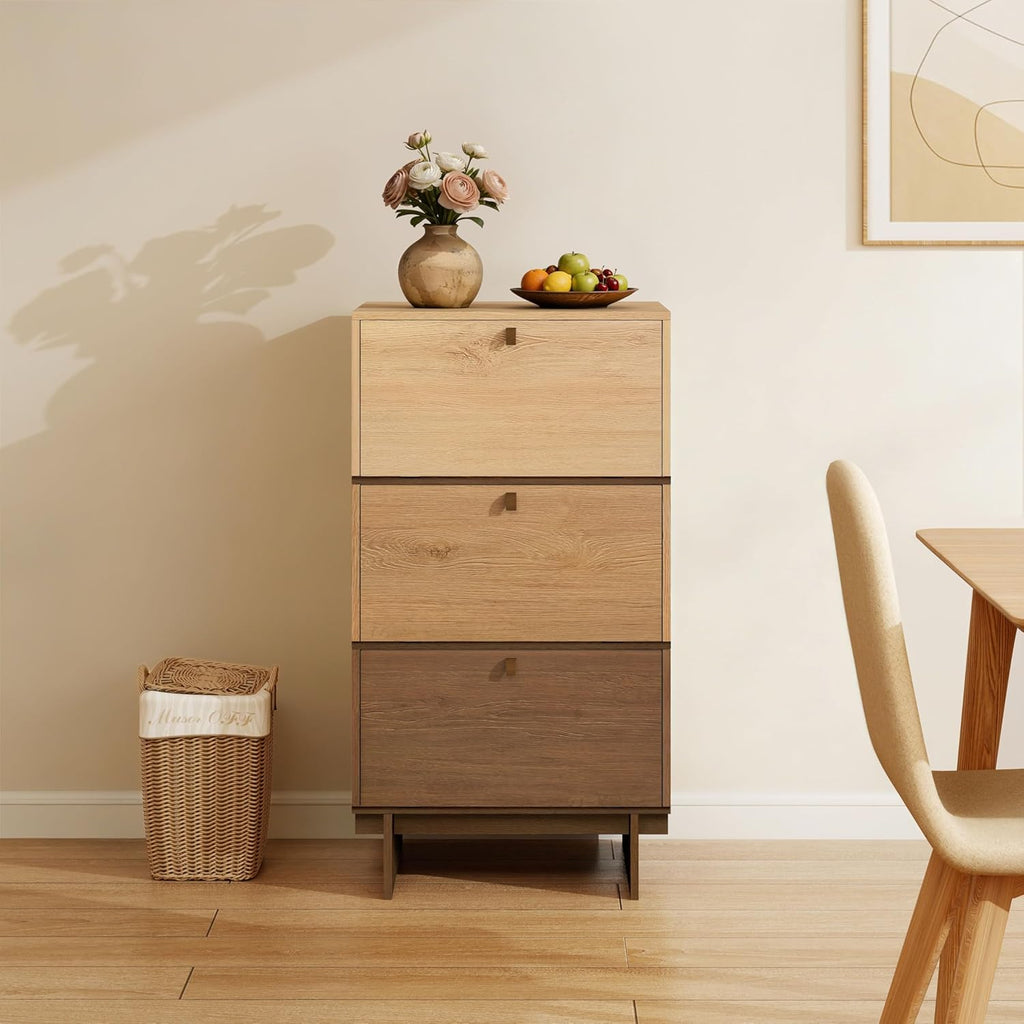 Storage Cabinet, Sideboard Buffet Cabinet with 3 Doors, Side Table with Storage for Kitchen, Living Room, W18.9xD15xH34.8, Oak Trio Color