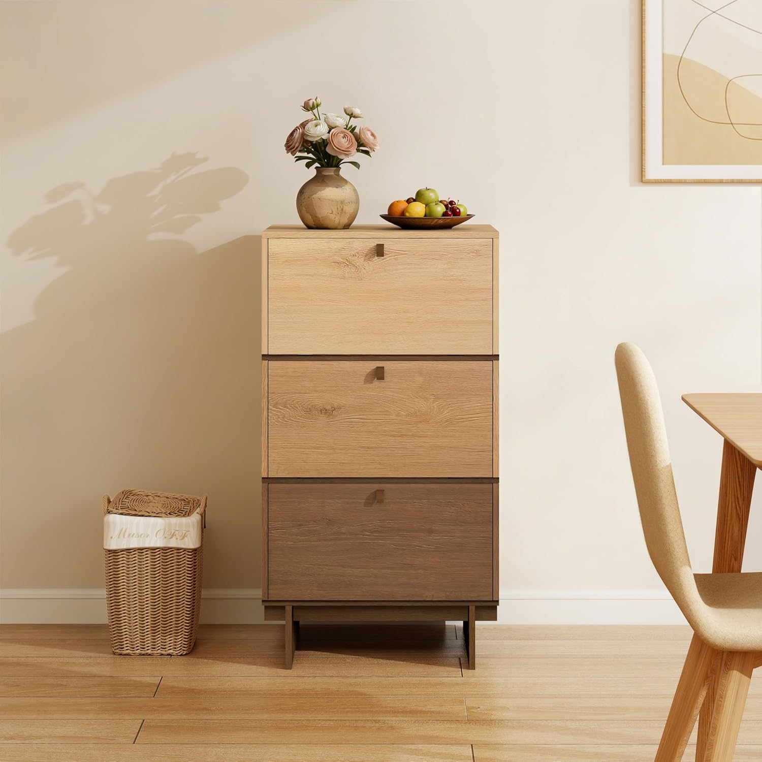 Storage Cabinet, Sideboard Buffet Cabinet with 3 Doors, Side Table with Storage for Kitchen, Living Room, W18.9xD15xH34.8, Oak Trio Color