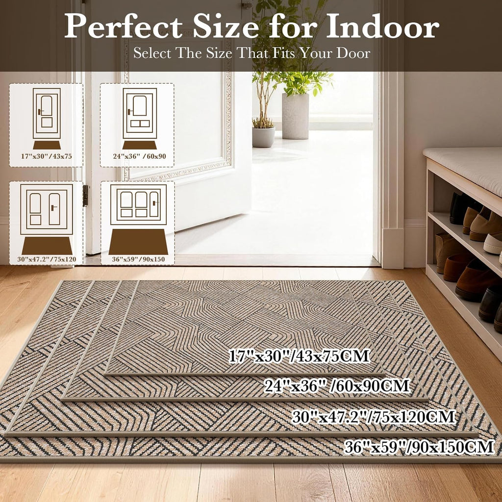 Indoor Door Mat 24"x36", Low-Profile Welcome Front Door Mat Indoor Entrance, Non Slip Rubber Backing Inside Doormat Washable Entryway Dirt Resistant & Absorbent 2x3 Entry Mat, Light-Brown