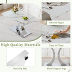 Modern Dining Table Set for 6, 63 Inch White Faux Marble Dining Room Table with Silver Leg, Rectangular Kitchen Table with 6 Grey Chairs for Kitchen Apartment Restaurant