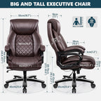 Big and Tall 500lbs Office Chair,Heavy Duty Large PU Leather Executive Desk Chair with Wide Seat, Adjustbale Ergonomic Lumbar Support High Back Rocking Computer Chair for Heavy People (Brown)