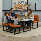 Yechen 72" Corner Breakfast Nook Table Set with Storage Bench, L-Shaped Booth Dining Table Set, Kitchen Corner Bench Seating for 6, Space Saving Dining Furniture, Caramel Brown