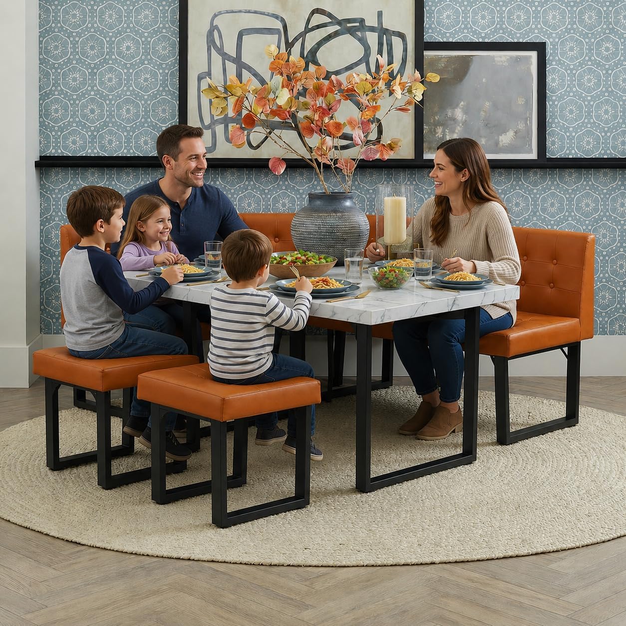 Yechen 72" Corner Breakfast Nook Table Set with Storage Bench, L-Shaped Booth Dining Table Set, Kitchen Corner Bench Seating for 6, Space Saving Dining Furniture, Caramel Brown