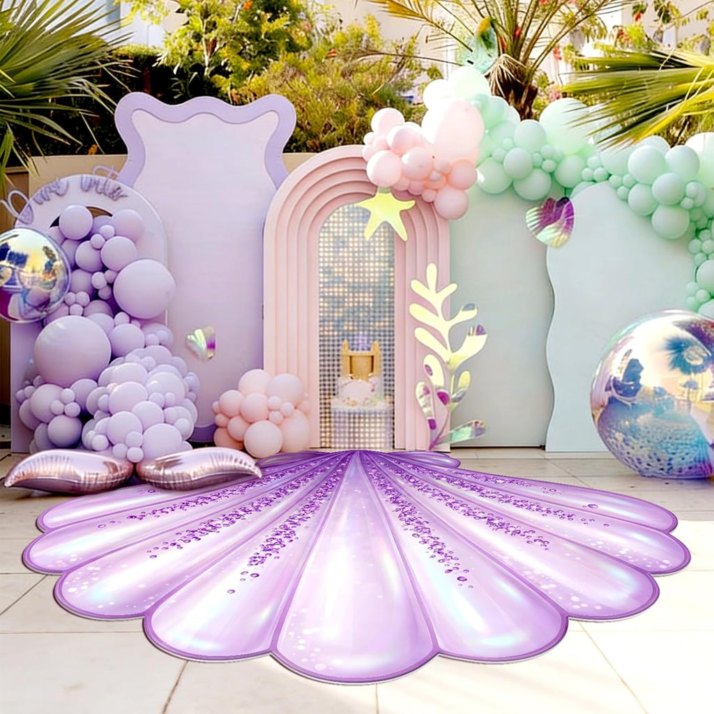 Mermaid Party Decoration 59 x 79 Inch Large Seashell Rug Under the Sea Decor Purple Pink Mermaids Floor Mat Decorative Area Rug for Mermaid Birthday Ocean Theme Photo Prop Backdrop Beach Wedding Party