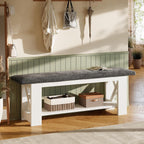 Tribesigns 47" Farmhouse Entryway Bench with Padded Cushion, Farmhouse Wooden Shoe Rack Storage Bench, 2-Tier White Accent Organizer Seat for Hallway, Living Room, Bedroom
