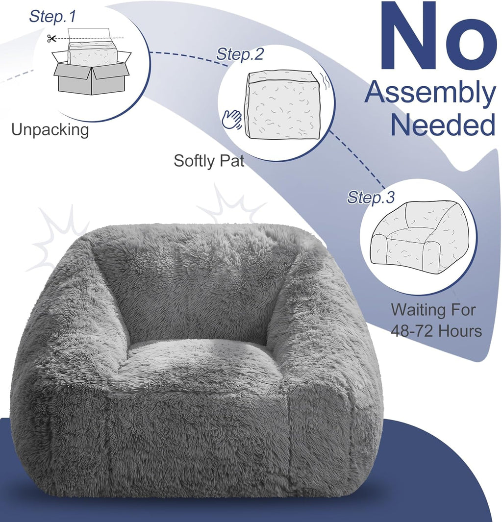 Hobestluk Bean Bag Chair Plush Accent Chair Armrest Living Room Adult Brown | Memory Foam Filled Oversized Large Cozy Comfy Plush Chair Lazy Sofa Living Room Bedroom Dorm Reading Gaming Washable cover