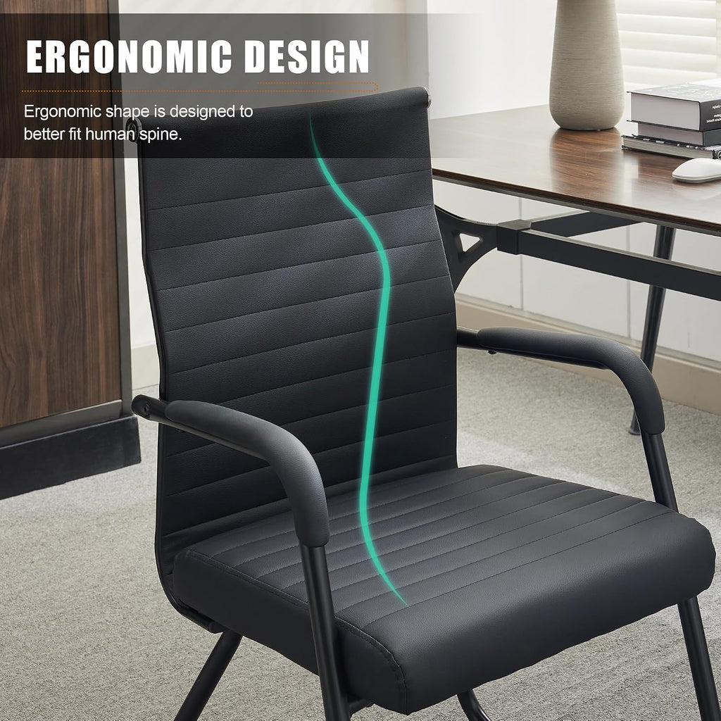 Okeysen Office Guest Chairs Set of 4, Modern Leather Reception Chairs with Mid Back & Sled Base, No-Wheel Desk Chairs for Waiting Room & Conference Room