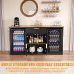 GDLF 70.1" Long Coffee Bar Cabinet with Fridge Space, Modern Wine Liquor Cabinet with Storage & Power Outlet, Buffet Sideboard with Fluted Doors for Home, Black