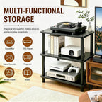 Heavy Duty Audio Component Rack, 4-Tier Height Adjustable AV Equipment Media Stand, Stereo CD Record Player Stand, with Shock-Absorbing Feet & Lockable Wheels | 220lbs Capacity(Black,3 tier)