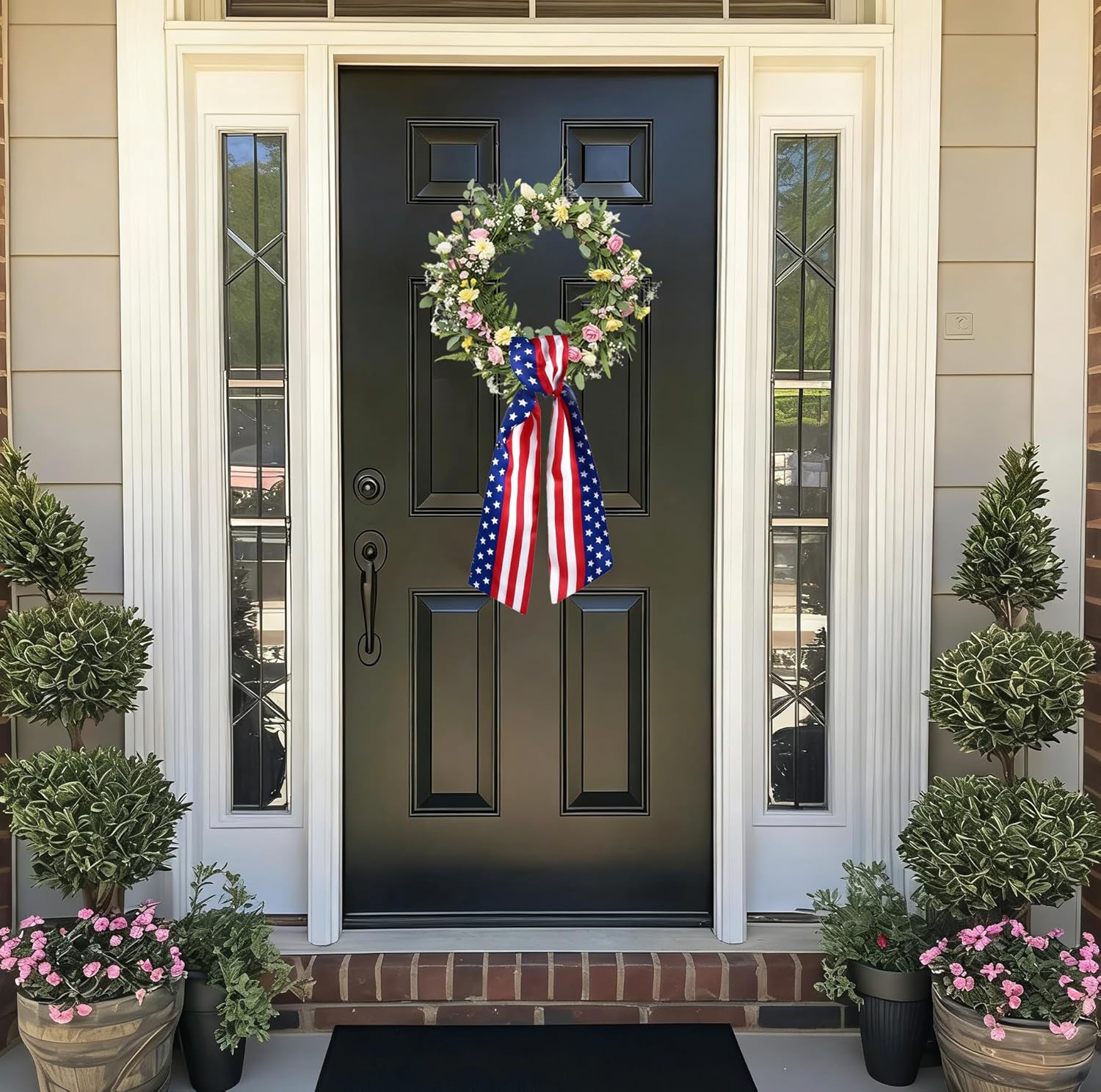 2pcs Patriotic Wreath Sash for Front Door, Sashes for Wreath Doorway Decoration, Stars and Stripes