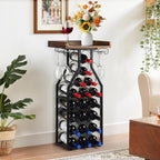 Wine Rack Floating Shelvesr Versatile Liquor Stand for Home Bar Mini Bar Table Wine Holder Stand Liquor Cabinet with Glass Holder Wood Tabletop 19 Bottles Floor Dining Room, Living Room