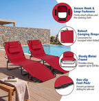 Goplus Tanning Chair, Folding Beach Lounge Chair with Face Hole, Removable Pillow, Carry Strap, Position Adjustable, Sunbathing Chair, Portable Outside Lounge Chair for Patio Pool (1, Red)