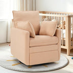 CANMOV Swivel Rocker Recliner Chair, Teddy Upholstered Nursery Glider Chair, Manual Reclining Chair with Two Removable Pillows for Living Room (Camel)