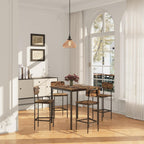 Kitchen Table and Chairs of 4, 5 Piece Dining Table Set, Sturdy Industrial Space Saving Dinette Set for Pub, Family Dinners, Apartment, Rustic Brown