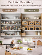 Pantry Organizers and Storage, Water Hyacinth Storage Baskets for Shelves, Natural Baskets for Organizing, Pantry Baskets with Chalkboard Labels and Marker