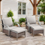 Belord Outdoor Ottomans for Patio - 250 LBS Weight Capacity PE Wicker Foot Rest Ottoman Set of 2 with Metal Frame Multipurpose Outdoor Foot Stool for Porch Balcony Backyard Brown