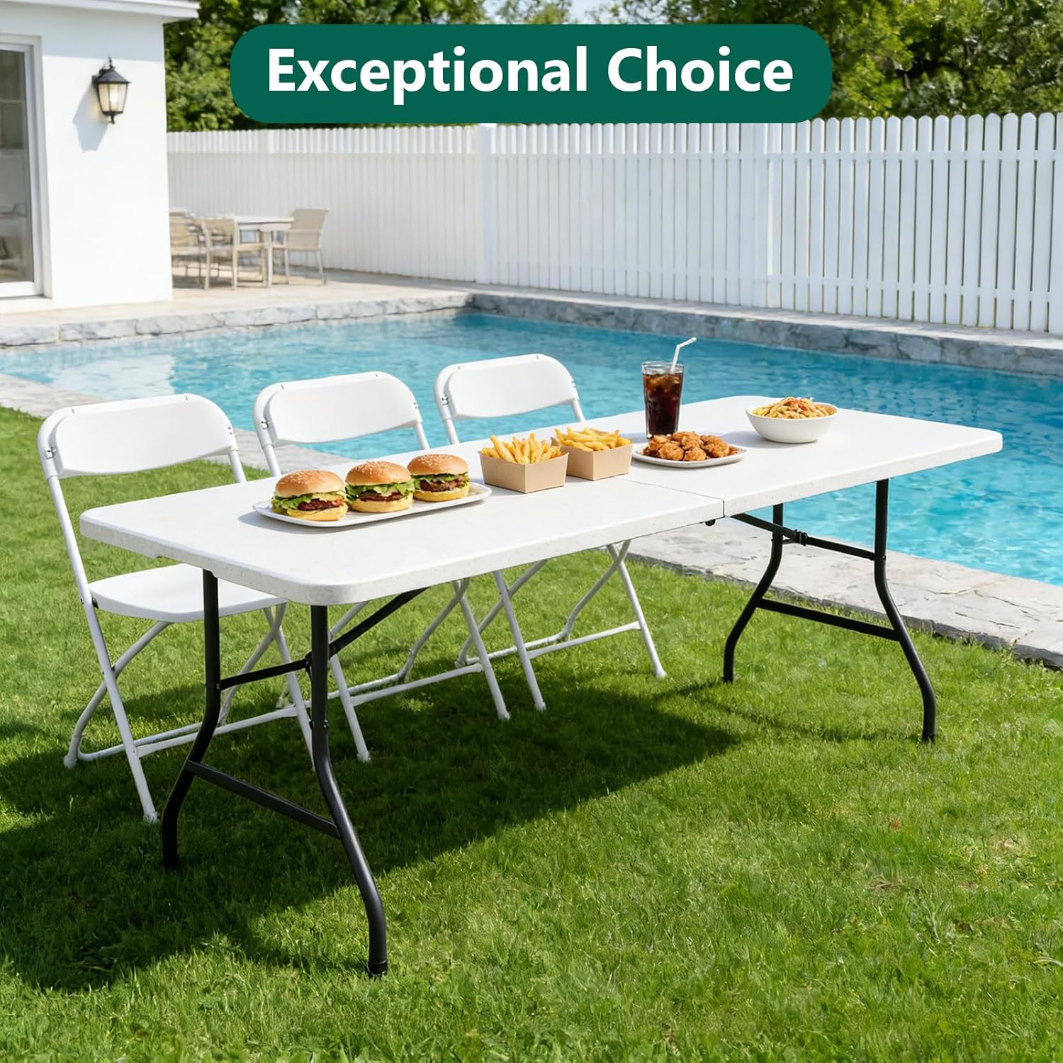 2 Pack Folding Table 6ft - Heavy Duty Plastic Table with Handle, Foldable & Portable, Fold-in-Half Utility Tables for Outdoor, Dining, Wedding, Events, Indoor, Picnic, Camping, Party(White)