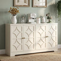 RoyalCraft Sideboard Buffet Cabinet with Storage, 56" Modern Sideboard with 4 Carved Doors, Large Wood Coffee Bar Console Table for Kitchen, Dining Room, Entryway, Living Room, Beige