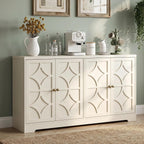 RoyalCraft Sideboard Buffet Cabinet with Storage, 56" Modern Sideboard with 4 Carved Doors, Large Wood Coffee Bar Console Table for Kitchen, Dining Room, Entryway, Living Room, Beige