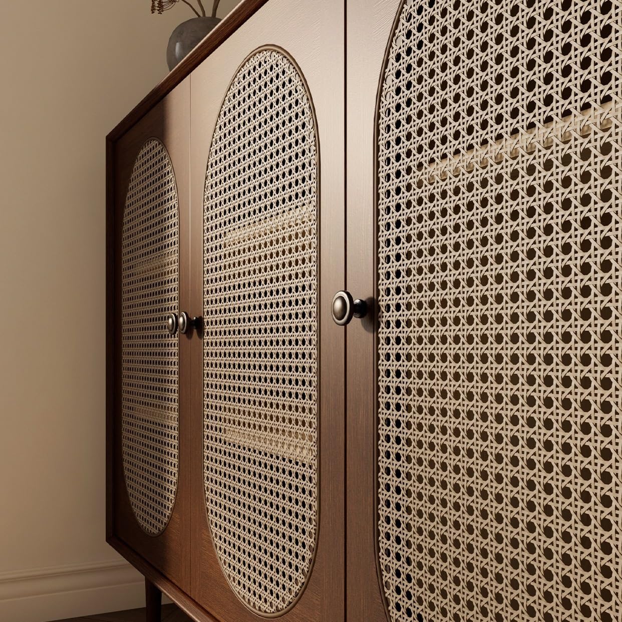 Entryway Cabinet Retro Rattan Sideboard Wall Kitchen Storage Cabinet Modern Restaurant Wine Cabinet Sideboard Storage Cabinet(Small)