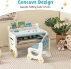 Costzon Toddler Table and Chair Set, Plastic Activity Desk w/Whiteboard, Watercolor Pens, Blackboard Eraser & Storage Shelf for Drawing Reading Dinning, Kids Table and Chair (Blue)