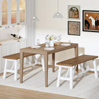 HOOBRO Bamboo Dining Bench, 39.4 inch Farmhouse Kitchen Table Bench, Solid Bamboo Dining Room Bench for Kitchen, Living Room, Bedroom, Hallway, Sturdy and Stable, Walnut and White WH17CD01