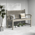 PatioZen Outdoor Bench, Waterproof & Weatherproof Garden Bench with Ergonomic Design, 2-Person Resin Bench for Porch, Deck, Patio, Outdoor, Garden & Park(Grey)
