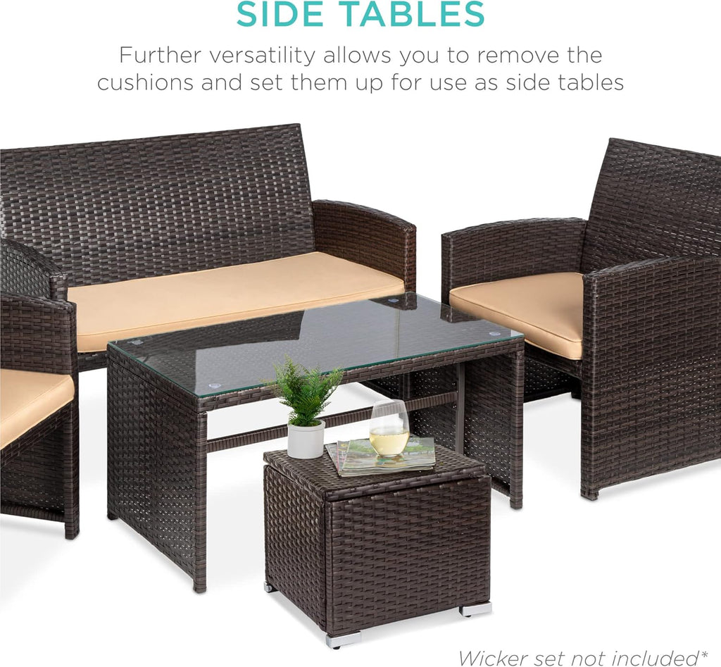 Best Choice Products Set of 2 Wicker Ottomans, Multipurpose Outdoor Furniture for Patio, Backyard, Additional Seating, Footrest, Side Table w/Storage, Removable Cushions - Brown/Beige