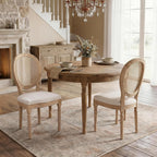 SoarFlash French Dining Chairs Set of 2, Vantage Dining Chair with Round Back, Wood Leg Farmhouse Country Rattan Dining Chair for Kitchen,Bedroom,Beige