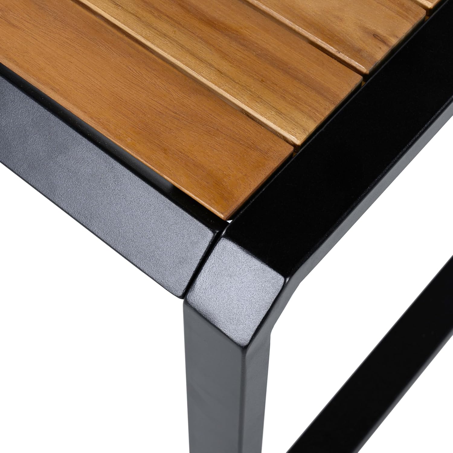 Outdoor Side Table with Teak Wood Top, Metal Frame Patio Accent Table, 120 lbs Capacity, Modern Indoor & Outdoor End Table, Porch, Poolside, Living Room, Sleek Minimalist Design, Teak,Black