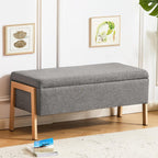 Furniliving Storage Bench for Bedroom, Modern End of Bed Storage Ottoman Bench, Upholstered Linen Ottoman Bench with Metal Legs, Folding Bedroom Bench for Living Room, Entryway, Grey