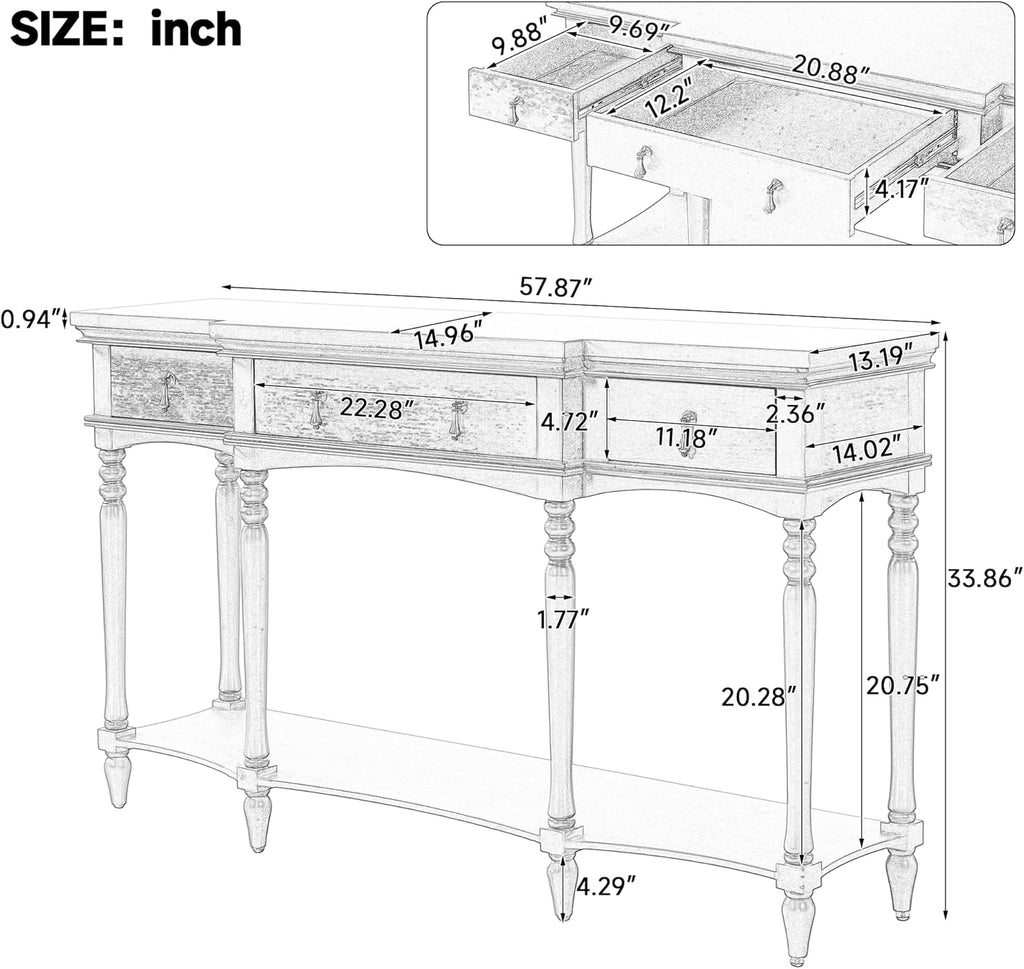 Christopher Knight Home Cally Wood Console Table with Drawers & Bottom Shelf, Narrow Entryway Table with Turned Roman Legs, Traditional Rectangular Wall Table for Living Room Study Hallway, White