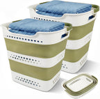 2 Pcs 42L/11.2 Gal Collapsible Laundry Basket - Foldable Plastic Pop Up Hamper with Handles, Space-Saving Storage Organizer for Wet & Dry Clothes, Ideal for Home, Dorm and Apartment Use Green