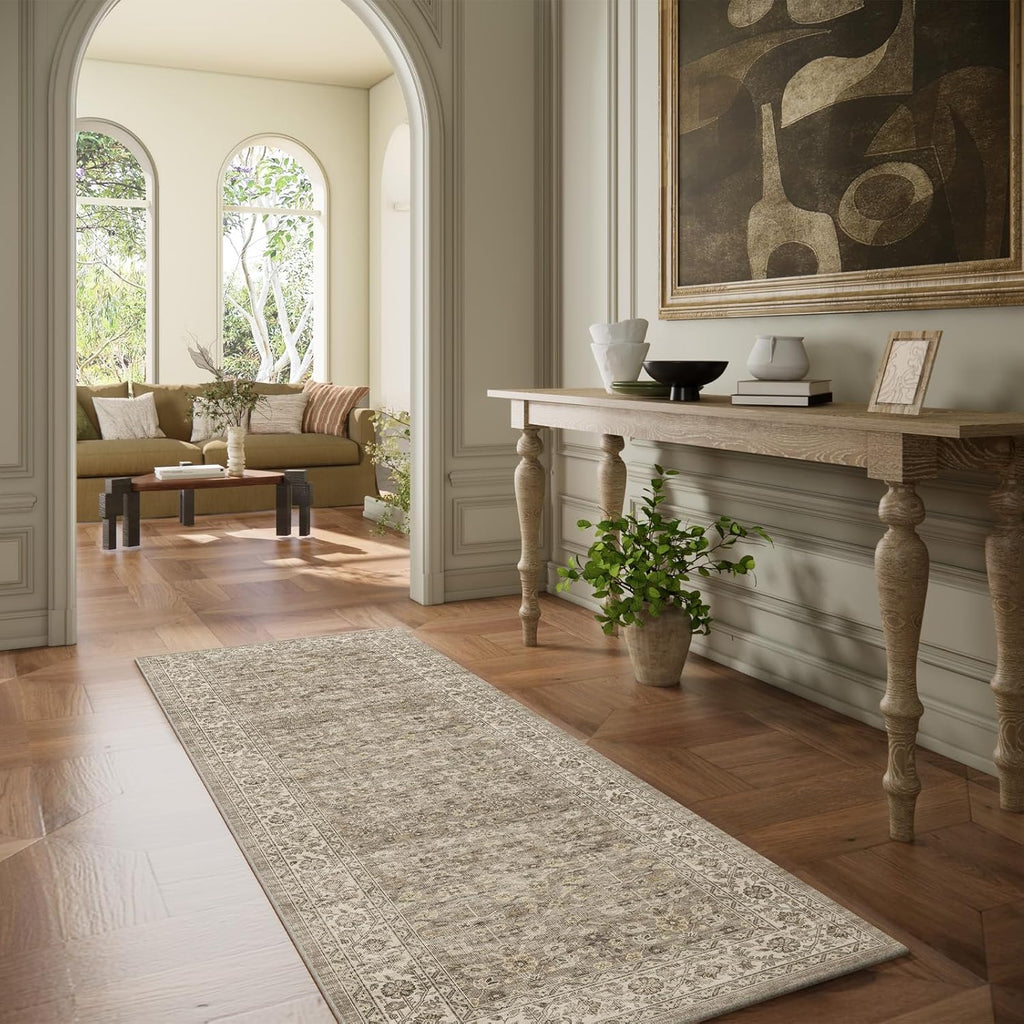 Washable Kitchen Rug Runners for Hallways: 2'6"x8' Bedroom Runner Rug Non Slip Low-Pile Stain Resistant Soft Indoor Floor Carpet Runner for Indoor Entryway Hallways Kitchen Laundry Room Farmhouse