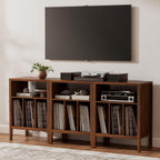 EYYTHUNG Record Player Stand with Vinyl Record Storage Holds up to 180 Albums, Large Turntable Stand Dispaly Shelf, Farmhouse Wood End Table for Bedroom, Living Room, Brown