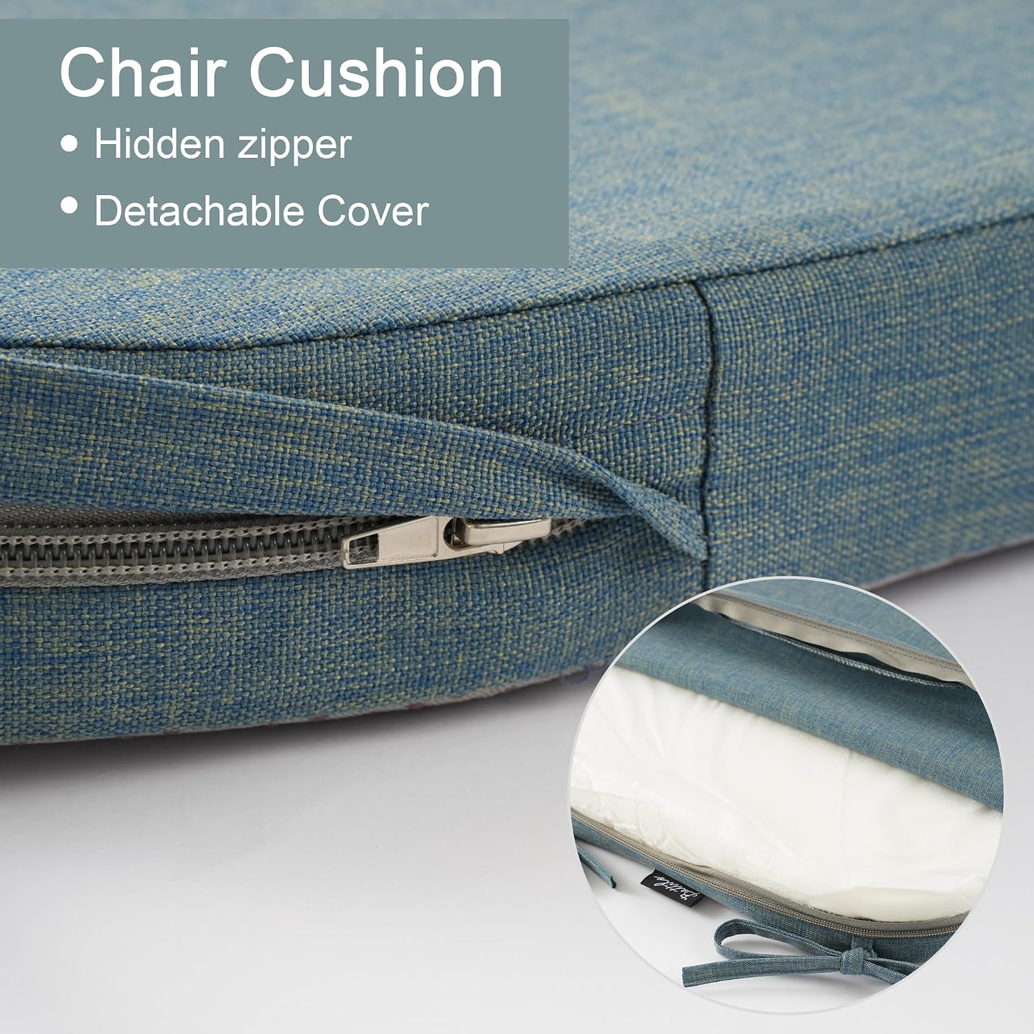 Battilo Chair Cushions for Dining Chairs, Waterproof Kitchen Chair Pads with Non-Slip Backing and Ties, Seat Cushions with Machine Washable Removable Cover, 16"x16"x2", Set of 4, Grayish Blue