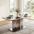 63" Modern Sintered Stone Dining Table for 6, Glossy White Rectangular Kitchen Table with Wood-Reinforced Top & Metal Pedestal Base, for Standard Dining Room, Kitchen & Family Gatherings