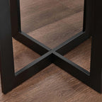 2-Tier Round End Side Table with 8mm Tempered Glass Top, Sofa Bedside Table with Cross Leg Metal Frame, 23.8"Dia x 24.4"H Circle Side Table with Wood Shelf for Living Room, Black Metal Leg CJZ-B2616-1