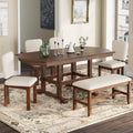 6-Piece Traditional Dining Table Set, 78" Extendable Wood Table with 18" Removable Leaf, 4 Upholstered Dining Chairs & 1 Bench, Espresso & Beige