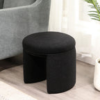Boucle Ottoman, Round Sherpa Vanity Stool Chair, Small Upholstered Modern Teddy Footstool for Makeup, Living Room, Entryway, Bedroom,Black