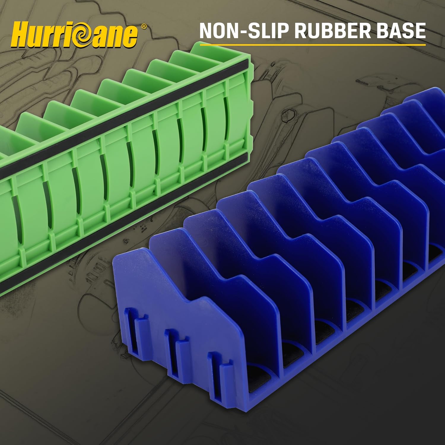 HURRICANE Pliers Organizer Rack with Non-Slip Rubber Base, Extendable Design, Blue and Green, 2 Pack